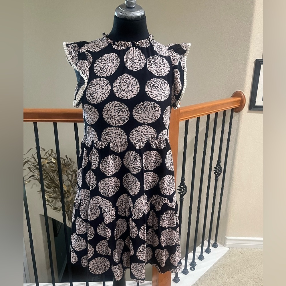 The Impeccable Pig Black and White PINK TINT, Tiered RUFFLE MINI DRESS SIZE S